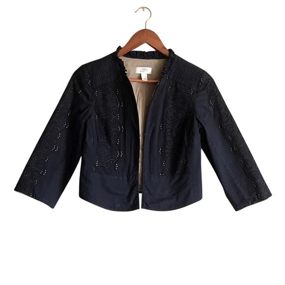 LOFT Jackets & Blazers - Loft Ann Taylor Navy Eyelet Jacket Size 2